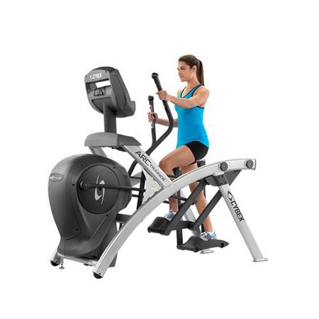 Woman using the Cybex equipment